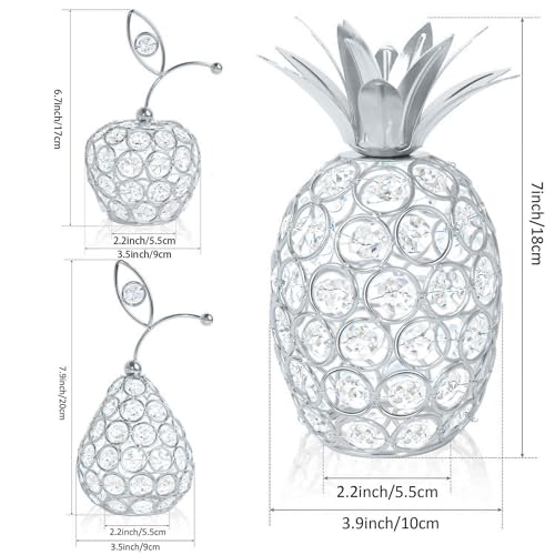 Set of 3 Crystal Metal Pineapple Pear Table Centerpiece Handmade Crystal Candlestick Hollow Fruit Ornament Home Party Wedding Holiday Bar Decoration (Silver, Set of 3) - color: Silver
