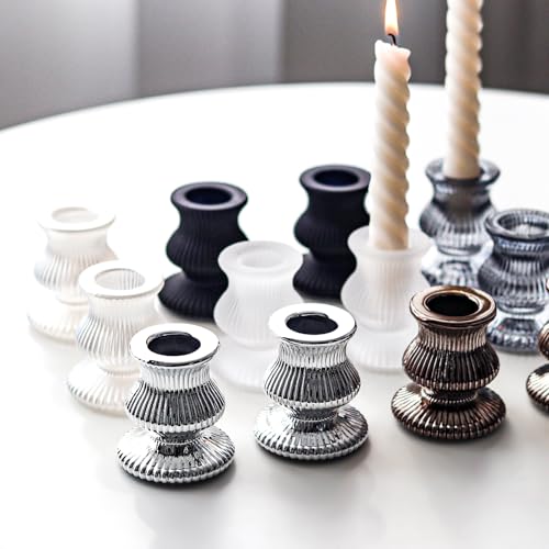 WDHODEC Black White Candlestick Holders 12PCS Glass Taper Candle Holders for Table Centerpiece Colorful Candle Sticks for Wedding, Party and Festival Decoration - color: Black&white