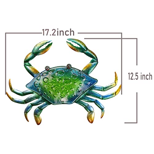 JOYBee 17.2Inch Large Metal Crab Wall Art Decor,Decoration for Outdoor Indoor,Nautical Hanging Art Blue Green Stained Glass with Metal for Garden Pool Patio Balcony Kitchen or Bathroom - color: Crab