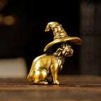 CHOVY Retro Handcrafted Witch Cat Ornament - 100% Solid Brass Desk Decor | Enchanting Feline Sculpture with Wizard Hat Unique Gift for Cat Lovers & Magic Enthusiasts - style: Wizard Cat