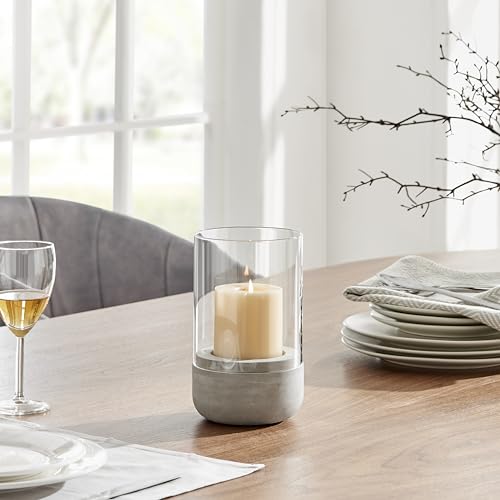Danya B. Modern Cool Gray Cement Base and Glass Pillar Hurricane Candle Holder (Small)