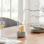 Danya B. Modern Cool Gray Cement Base and Glass Pillar Hurricane Candle Holder (Small)