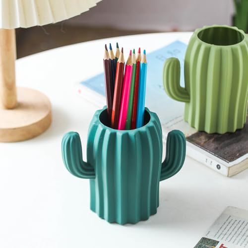 Silicone Pen Holder Cactus Pencil Holder Cute Pens Cup for Desk for Kids Office Decor Desk Accessories Pen Pot Desk Organizer (Dark Green,2 Pack) - color: Dark Green,2 Pack