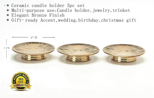 Ceramic Bronze Candle Plate Set, 3-Piece – Decorative Candle Holder Tray for Pillar Candles, Jewelry, Trinkets or Bathroom Counter – Antique Bronze Finish for Tabletop & Home Décor - color: Bronze