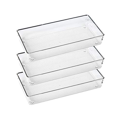 3 Pack Large Clear Plastic Drawer Organizer Tray Cutlery Utensil Makeups Drawer Organizers 12" X 6" - size: 3 Pack 12"x6" Clear Plastic
