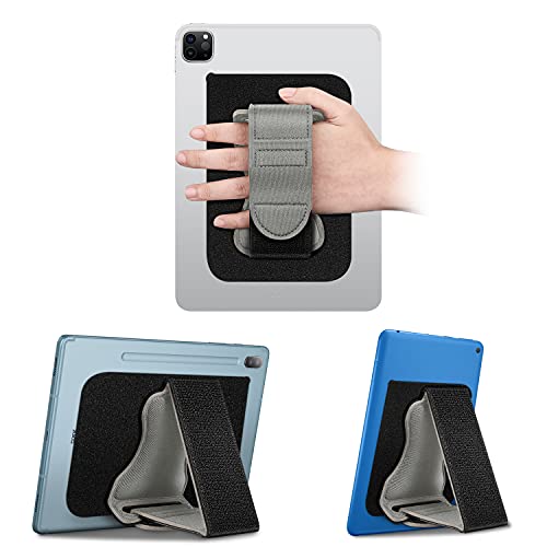 Fintie Universal Tablet Hand Strap Holder - [Dual Stand Supports] Detachable Padded Hook & Loop Fastening Handle Grip with Adhesive Patch for iPad/Galaxy Tab and All 7-11" Tablets, Gray - color: Gray
