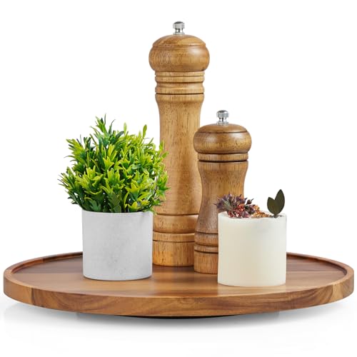 12" Acacia Wood Lazy Susan Turntable Organizer, Lazy Susan for Table Top Cabinet Dining Pantry Countertop Cupboard Organization, Decorative Tray for Kitchen Bathroom Decor Coffee Bar Accessories - color: Acacia, size: 12" with Low Rim