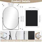 Vanity Desk Table Mirror, Adjustable Rotation Oval Tabletop Standing Makeup Mirror with Metal Framed for Living Room, Bedroom, Bathroom, Dark Grey