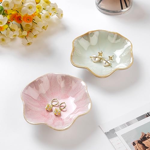 JAMEND CLXP Lotus Leaf Shape Decorative Ring Tray, Small Key Bowl, Ceramic Trinket Tray Jewelry Dish Organizing Necklace Earrings, Home Decoration for Mom Best Friend Sister, Pink. - color: Pink Lotus