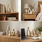 Abstract Family of 3 Collectible Figurines - White，Modern sculptures for home decor in living room, perfect as knick knacks for shelves and TV stand decor, adding elegant accents to your space.