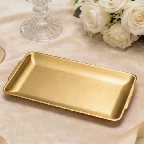 304 Stainless Steel Food Serving Tray, 12.6 Inch Rectangular Serving Tray Platters with Brushed Finish, Ideal for Kitchen Party Organizer Dining Buffet and Outdoor Events (Gold) - color: Gold 1 Pack