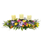 26 Inch Spring Summer Centerpiece with 3 Candle Holders Floral Table Centerpiece with Daisies and Wildflowers for Dining Table Mantel Wall and Farmhouse Table Decoration