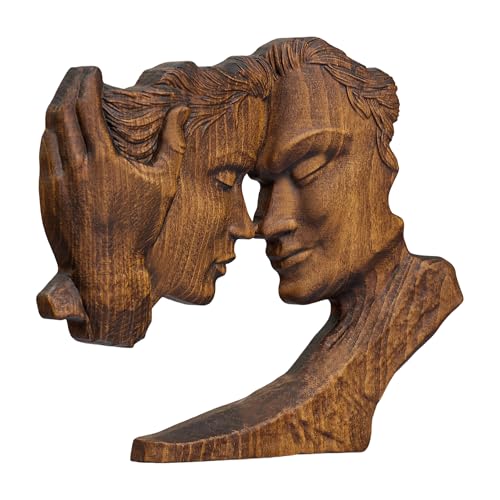 BGCOPPER Wooden Couple Statue, Abstract Couple Sculptures Ornament for Home Decor Women Gift for Anniversary Wedding (10 Inch) - color: B-retro, size: 10 Inch