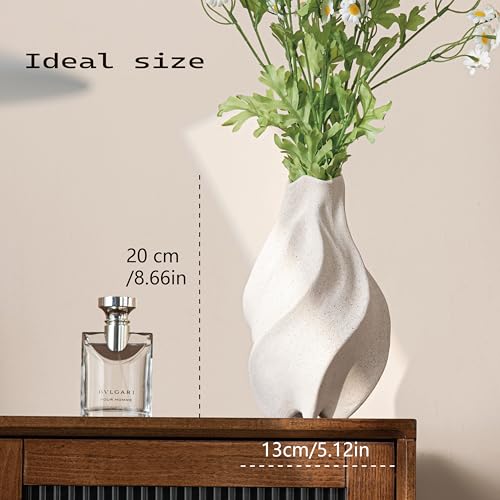 White Ceramic Vase, Waterdrop Spiral Creative Vases, Nordic Modern Boho ins Style, Classic Art Aesthetic Flower Vase for Home Decor (White W 5.12" X H 8.66")