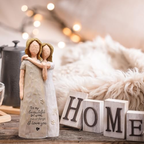 Mom Birthday Gifts from Daughter, Birthday Gifts for Mom from Daughter, Mother Daughter Gift, Mother of The Bride Gift, Sculpted Hand-Painted Figurine(Almond Rose Brown) - color: Almond Rose Brown