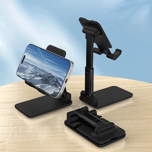 Cell Phone Stand, Adjustable Angle and Height Cell Phone Holder for Desk, Foldable and Portable, Anti-Slip Silicone Pad, Compatible with All Mobile Phones and 4-8 Inch Devices, Black - color: Black