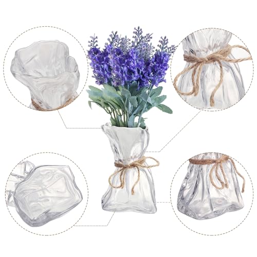 Irregular Shaped Vase for Flower, Unique Matte Glass Vase with Rope Crinkle Paper Design Hydroponic Art Flower Vase for Wedding, Dinning, Bookshelf, Home Decoration or Gift(Transparent)