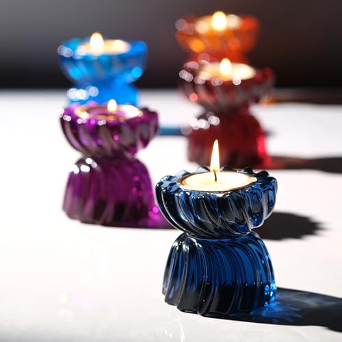 Twizzle Twist Tealight Holder, Decorative Tealight Candle Holder for Table Display, Romantic Decoration, Unique Home Décor Aesthetic, Housewarming Gift, Spiral Sculpture Diwali Tea Light Stand - color: Black Blue