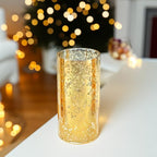 WGVI Hurricane Candle Holder Sleeve, W: 4", Ht: 8", Gold Speckled Glass Cylinder Open Both Ends, Chimney Tube Shade, 1 Piece - size: 4x8"H