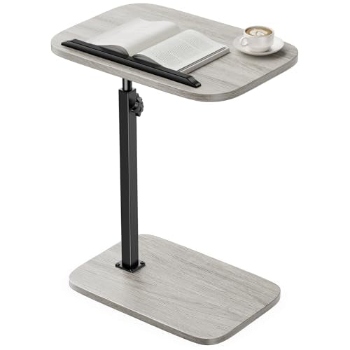 HUANUO Adjustable TV Tray, Height Adjustment TV Trays with 360° Swivel and 90° Tilt, Sturdy & Multi-Functional Sofa Table with Anti-Slip Bar, Space-Saving Side Table for Couch, Bedside, and Dining Use - color: Grey