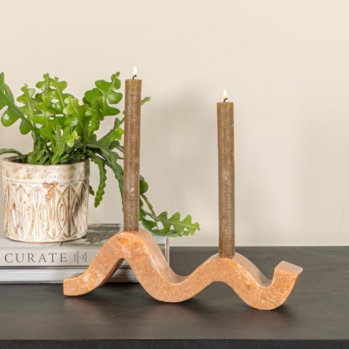 Bloomingville Marble Wave Double Taper Candle Holder, Pink - color: Pink