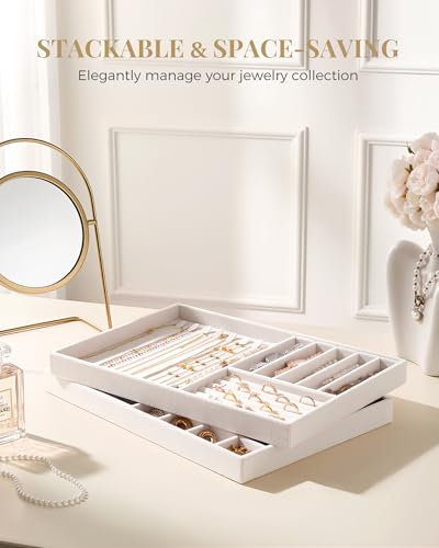 Lolalet Jewelry Drawer Organizer Inserts, Stackable Velvet Tray Jewelry Storage Organizers Set Display Cases for Necklaces Bracelets Earrings Rings Chains Bangles Watches, Mothers Day Gift - color: Beige, size: A4 Size, 2 Packs