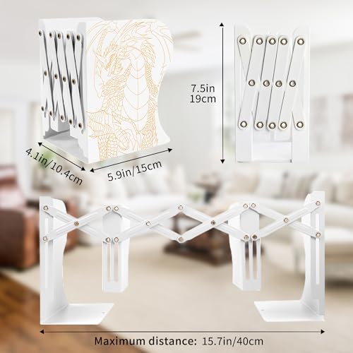 Dragon Bookends, Adjustable Bookends, Unique Book Holders for Shelves, Metal Book Ends for Heavy Books, Non-Skid Book Stander for Desk, Shelf, Office, Stationery Gift (White 2) - color: White 2