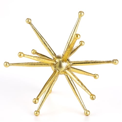 8" Gold Decorative Sphere, Metal StarburstTabletop Sculpture, Abstract Tabletop Decorative Ball for Home Metal Sphere Decor