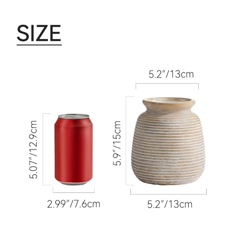 Ceramic Rustic Vase, Small Flower Farmhouse Vases Home Decor, 6“ Terracotta Pottery Decorative Pampas Vase for Table Living Room Entryway Mantel Bookshelf Bedroom Bathroom Kitchen-Yellow - color: 6“ H - Yellow