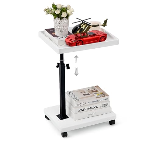 C Table End Table Adjustable Height,C Shaped End for Couch，Snack Tables,360°Swivel TV Tray Sofa Table,Tables that Slide Under,Coffee SideTable for Bed,Chair,Bath-tub (White Grain Color) - color: White Grain Color