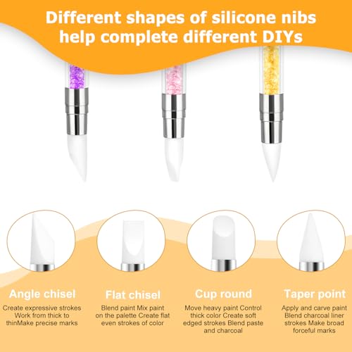 3 Pcs Nail Art Sculpture Pen, Dual Tipped Silicone Nail Tools, Silicone Head Acrylic Handle Nail Art Brushes, Rhinestone Nail Polish Carving Pen, Nail Art Tools for Home Salon(Yellow, Pink, Purple) - color: Yellow, Pink, Purple
