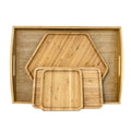 Bamboo Serving Trays 16.5"x11.8"（42x30cm with Handle, Set Includes 1xHexagon 12.5"(32cm)+1xRectangle 9.8"(25cm)*5.9"(15cm)+1xSquare 5.9"(15cm) Dinner Plates Cheese Cutting Board - color: Hexagon+rectangle+square