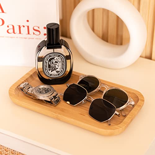 Bamboo Vanity Tray, Bathroom Counter Tray, Toilet Tank Top Tray for Organizing and Decor Display, 14.2 x 6 x 0.8 inch - size: 14.2" x 5.9" x 0.8"