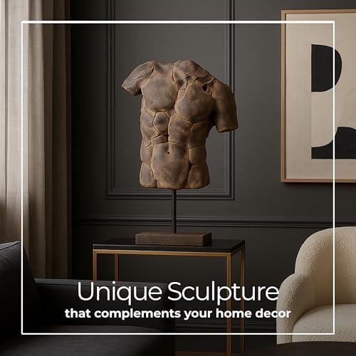 Modern Cracked Male Torso Sculpture – Polyresin Statue with Textured Black Finish – Artistic Sculptures Home Decor for Office or Living Room – 15"x9"x25", Black - color: Black