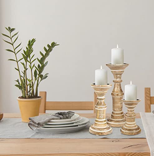 Candle Holder Stand Wooden, Pillar Candle Holders, Unity Candle Holders, Rounded Turned Colums, Country Style Ideal for Gift, Wedding, Christmas, Party, Home,Spa - 10,8,6 Inch- Set of 3, White Wash - color: White Wash, size: 10,8,6 Inch Set of 3 - Mid Cut