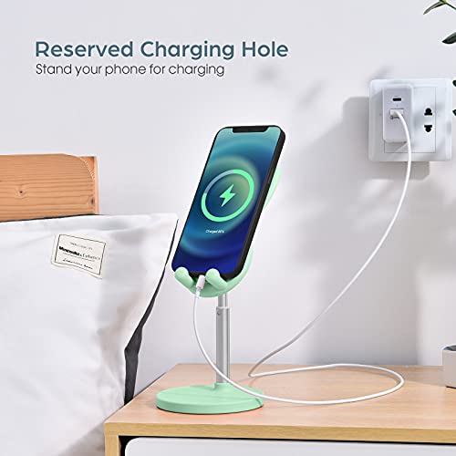 OATSBASF Cute Cell Phone Stand, Adjustable Bunny Phone Stand for Desk, Thick Case Friendly Holder Compatible with iPhone, Kindle, iPad, Switch, All Phones (Green) - color: Green
