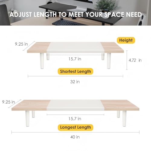 Across-Star Dual-Monitor-Stand-Riser-For-Desk Adjustable Length 32-40 Inch，Large Desktop Computer Monitor Riser For 2 Screens，Desk Shelf Organizer Riser Stand For Computer/Laptop/PC/Printer/TV Black - color: Maple, size: 32-40‘’ L*9.25‘’D*4.72‘’H
