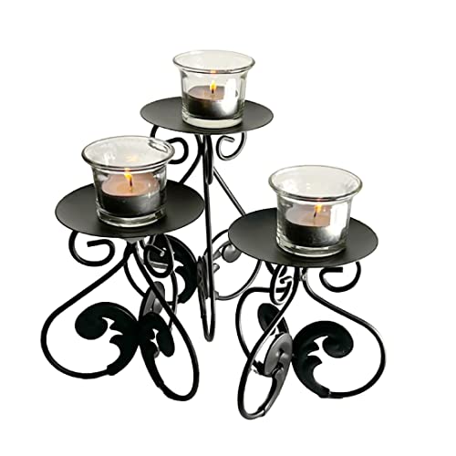Lily’s Home Elegant Scrollwork Fleur De Lis Pillar Candle Holders, Wax & LED Candle Stands, Black, Set of 3. Candles Not Included - color: Fleur De Lis