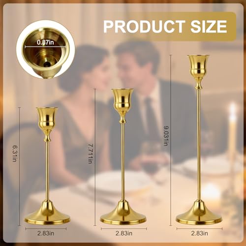 Candlestick Holders 6pcs Gold Candle Holders, Brass Metal Taper Candle Holders, Vintage Modern Decorative Centerpiece Candle Sticks Holder Decor for Table Mantel Wedding Party Housewarming Gift