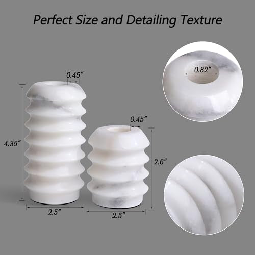 HofferRuffer Marble Candlestick Holders, Set of 2 Natural Stone Candle Holder Decorative Candle Stands for Wedding, Dinning, Party, Table Centerpieces, Fits 3/4'' Thick Candles (MarbleWhite) - color: Marblewhite