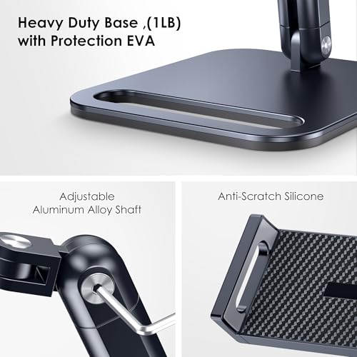 CreaDream Tablet Stand for iPad, Aluminum Tablet Holder with Heavy-Duty Base for Desk, Fully Adjustable Angle, Compatible with iPad Pro Air Mini, Galaxy Tab, Surface Pro, Kindle 4.7''-13", Black - size: High - Two Arm