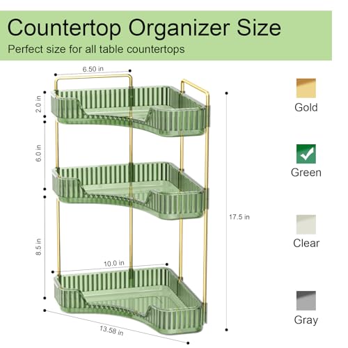GTI 3-Tier Corner Bathroom Counter Organizer, Large Capacity Makeup Organizer Countertop, Perfume Cosmetics Skincare Vanity Organizers, Exquisite Countertop Storage for Women (Green) - color: Green, size: 10" x 10" x 17.5"