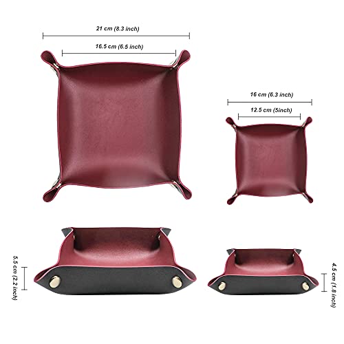 2 Size Leather Valet Tray Organizer, Folding Travel Organizer, Jewelry Tray, For Travel, Home Or Office | Plain Weave, Double Complexion - Red & Black - color: Red & Black