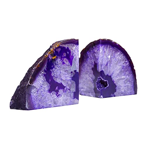 AMOYSTONE Purple Agate Bookends - Decorative Stone Book Holders for Hardback Book or Cookbooks, Stone Bookends 2-3 LBS with Rubber Bumpers, Unique Book Stoppers Home Office Decor - color: Purple, size: 2-3 Pounds