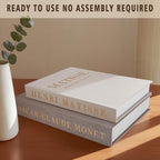 Decorative Books for Home Decor, Coffee Table Decor with Linen White Books Stack Bookshelf, Fake Book Double as Libros Decorativos and Photo Storage (2 Piece Set)