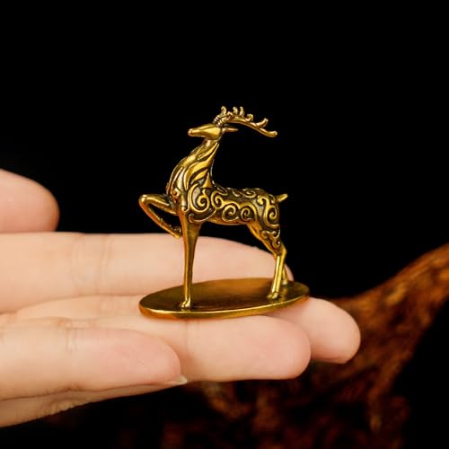 Solid Brass Deer Figurine with Auspicious Cloud Patterns, Retro Desktop Decor, Collectible Figurines, Handcrafted Art Deco Sculpture for Office Desk, Home Decor, Lucky Symbol Ornament - style: Lucky Cloud Deer