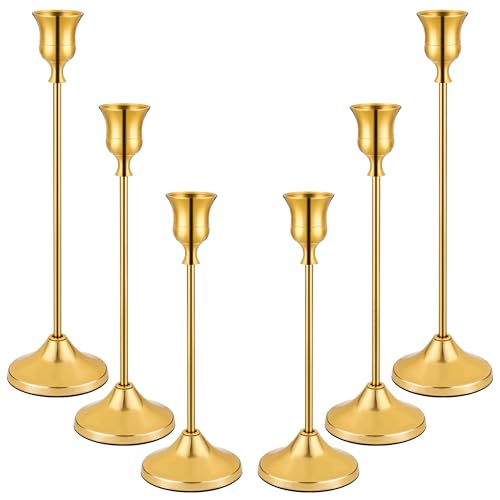 6PCS Candlestick Holders, Taper Candle Holder for Candlesticks, Metal Taper Candle Holders Glaceful Decor Set for Wedding Centerpieces, Christmas, Birthday Party, Holiday Dinning Table Décor