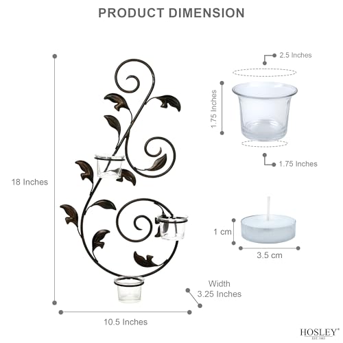 Hosley Set of 2 Iron Leaf Wall Sconce Set with Tealights 18" High Large Scale Wall Decor Elegant Iron Sconces for Home Decorative Metal Leaf Design Perfect for Modern - color: Black-6