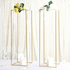 Efavormart 2 Pack 40" Matte Gold Wedding Flower Stand Metal Vase Column Stand Geometric Centerpiece Vase - color: Gold, size: 2 Pack 40''