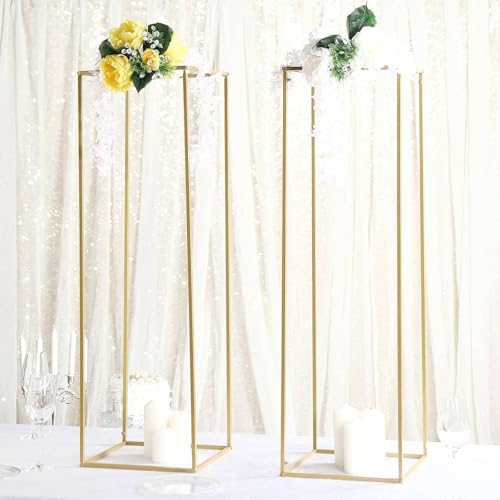 Efavormart 2 Pack 40" Matte Gold Wedding Flower Stand Metal Vase Column Stand Geometric Centerpiece Vase - color: Gold, size: 2 Pack 40''